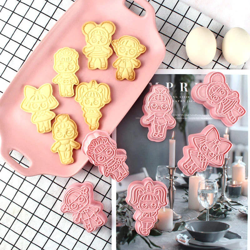 Dolls cookie cutter and stamp set, LOL-themed cutters for cookies and cake decorating, popular in the USA and Europe.