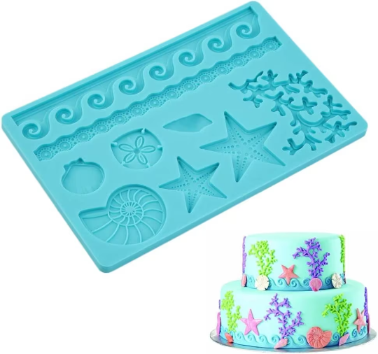 Silicone Sea Life Fondant & Gum Paste Mold | Starfish & Ocean Theme for Cake Decorating | Reusable Baking Tool