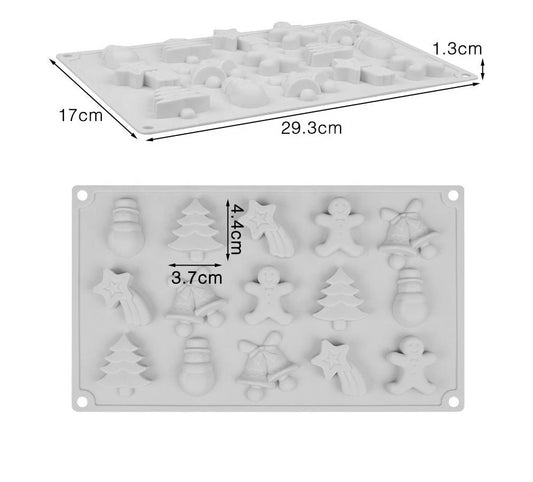 Christmas-themed silicone mold with 15 cavities, perfect for baking, chocolate, and candy making, ideal for holiday treats, popular in the USA and Europe