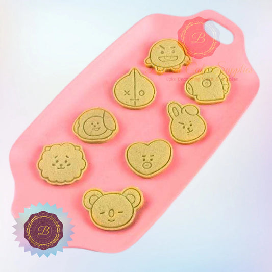 BT21 cookie cutter set with 10 K-pop designs including Chimmy, Cooky, Shooky, Mang, Koya, Van, Tata, and RJ, perfect gift set, popular in the USA and Europe