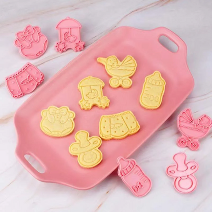 Baby shower cookie cutter and stamp set with baby bottle cutter, ideal for making custom cookies, popular for events and parties in the USA and Europe