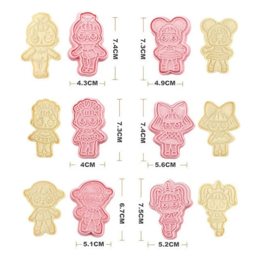 Dolls cookie cutter and stamp set, LOL-themed cutters for cookies and cake decorating, popular in the USA and Europe.