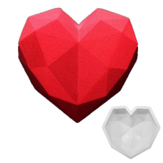 Heart-shaped silicone mold set with large geometric heart and 15-cavity gem mini hearts, perfect for baking, chocolate making, and crafts, popular in the USA and Europe.