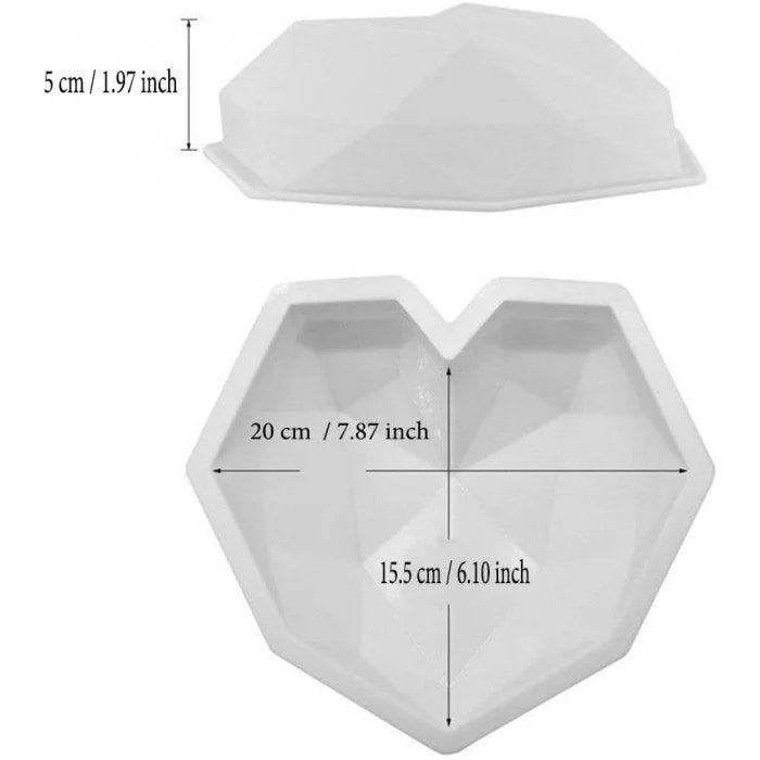 Heart-shaped silicone mold set with large geometric heart and 15-cavity gem mini hearts, perfect for baking, chocolate making, and crafts, popular in the USA and Europe.