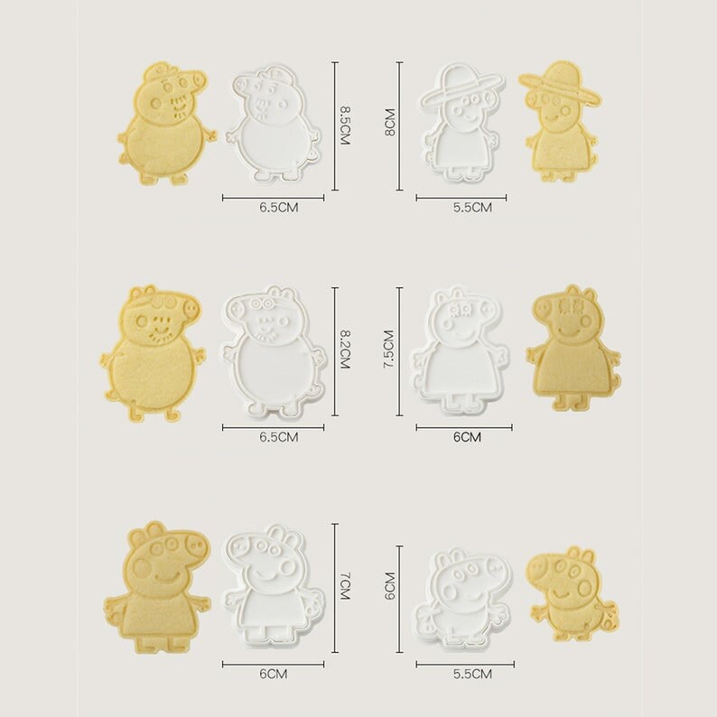 Peppa Pig cookie cutter set with 6 fun designs for cookies and fondant toppers, perfect Christmas gift, popular in the USA and Europe