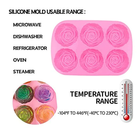 Rose Silicone Mold | 6-Cavity 3D Medium Rose for Chocolate, Soap & Candle Making | Perfect for Valentine's Day