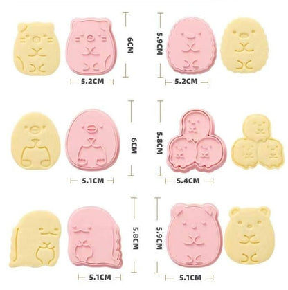 Sumikko Gurashi Cookie Cutter Set | 6 Designs Featuring Shirokuma, Tokage, Tapioca, Tonkatsu & Neko | Japanese Cookie Cutters